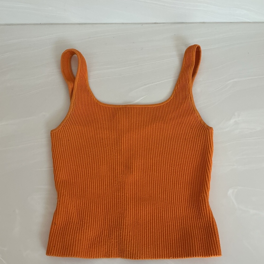 Aritzia Babaton Orange Ribbed Tank Top